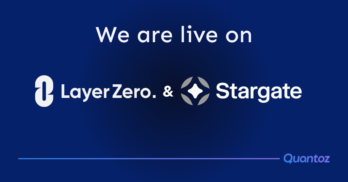 Quantoz announcement featuring LayerZero and Stargate logos.